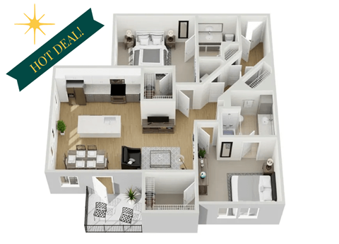 Floor plan for 2 beds, 2 baths, 1184 sqft